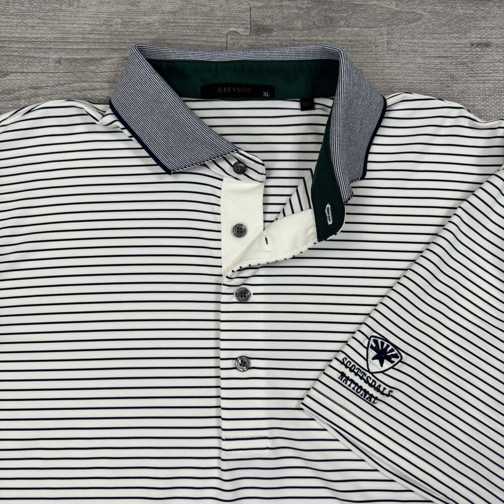 GREYSON x SCOTTSDALE NATIONAL Men XL Polo Shirt White Stripes Golf Performance